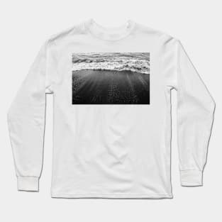 Dramatic Ocean Waves Crashing on Sandy Beach, Black and White Long Sleeve T-Shirt